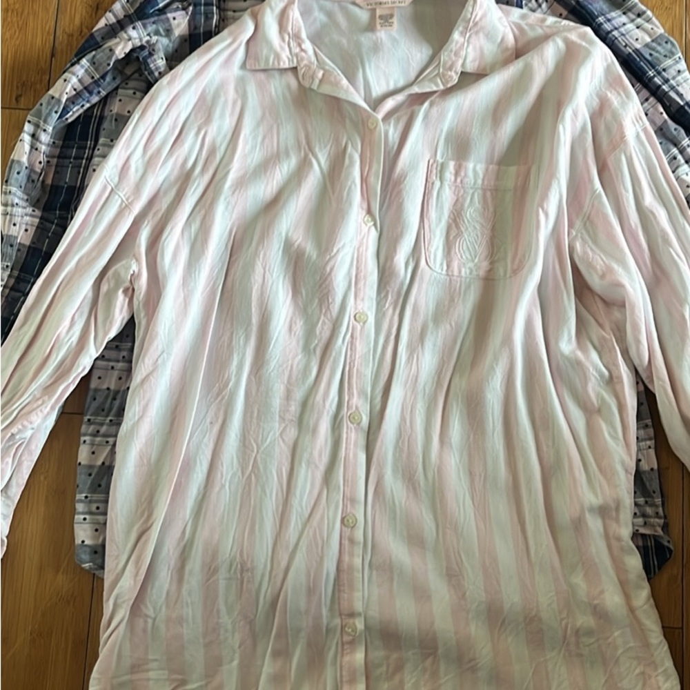 Victoria's Secret Pink and White Striped Button Shirt